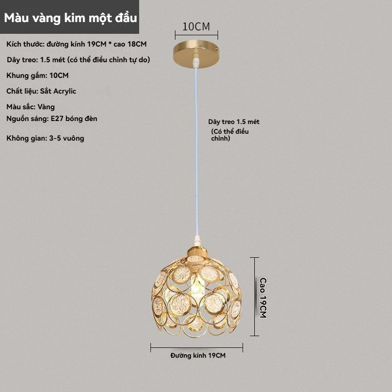 Đèn thả trần vàng 3/1 đầu 12W/36W, 3 màu, sắt+acrylic, dây 1.5m, bảo hành 1 năm