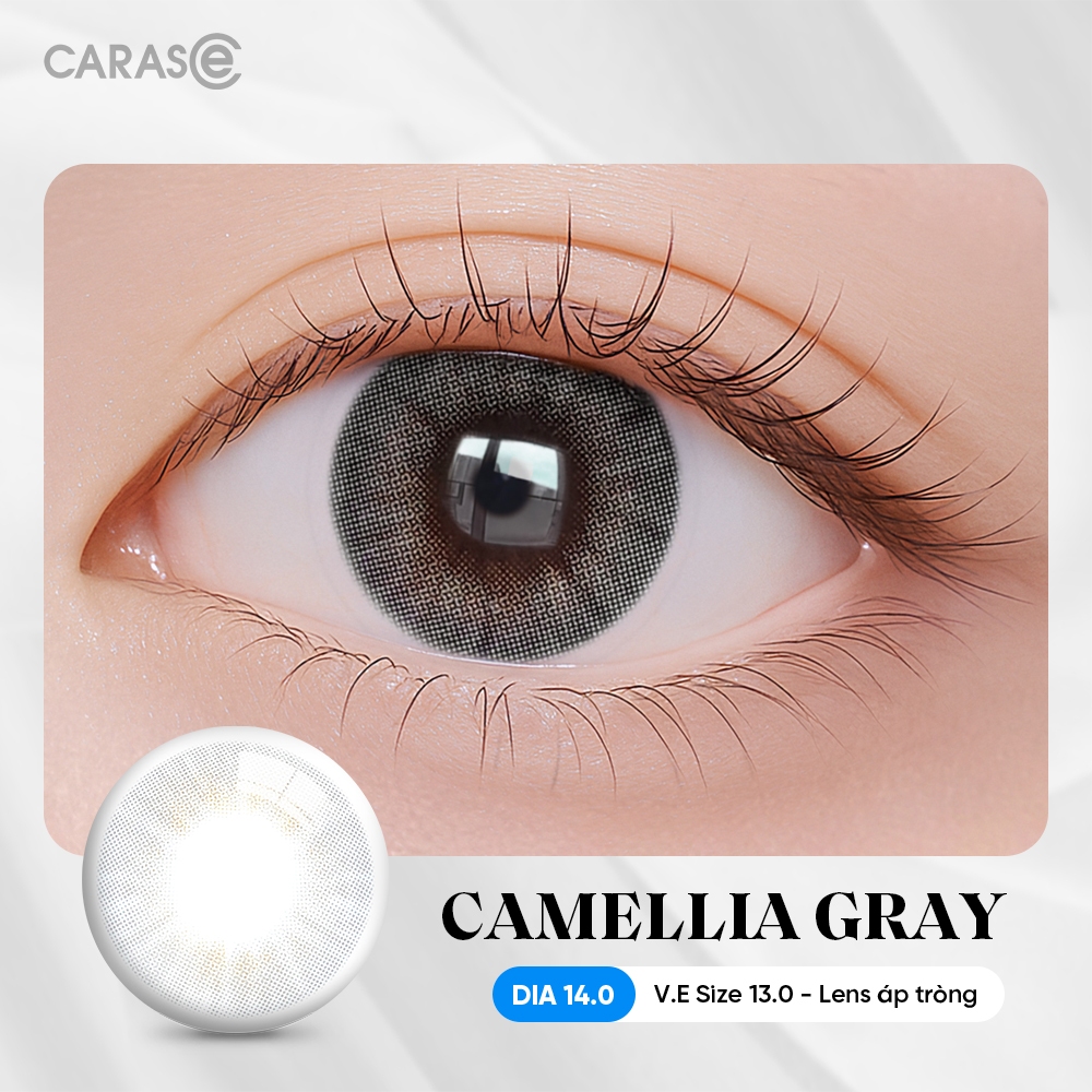 [1 chiếc] Kính áp tròng khoá ẩm 16H 1 Tháng Màu Xám Khói CARASE, Lens cận CAMELLIA GRAY