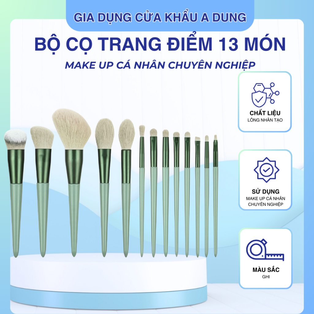 [Tặng hộp + túi] Bộ Cọ FIX Trang Điểm 13 Món Makeup Cá Nhân Chuyên Nghiệp Màu Xanh Vàng Nội Địa Trung