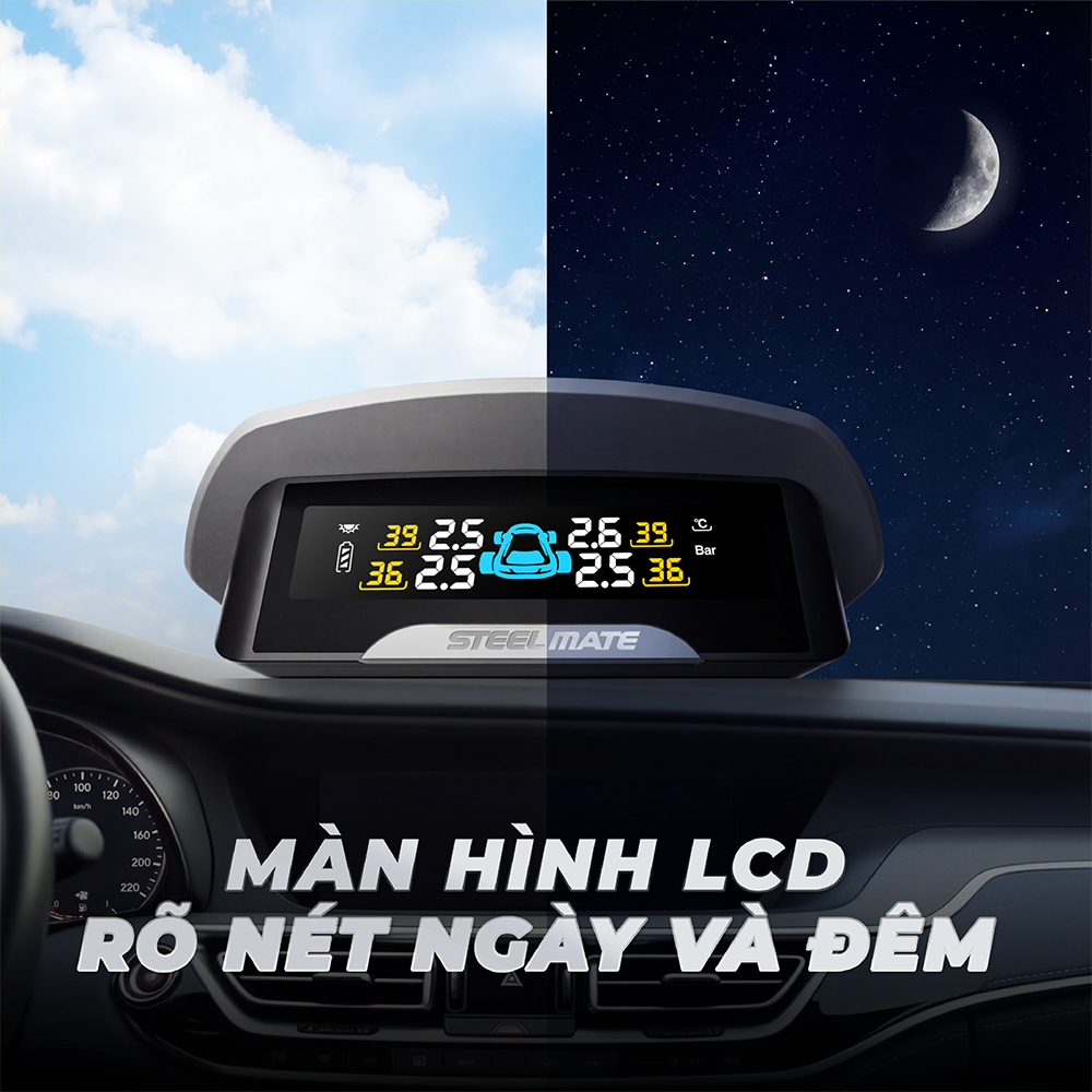 [TPMS] Cảm Biến Áp Suất Lốp STEELMATE  TP-S23 PRO Ô Tô Van Trong - Màn Hình rời, Giọng nói tiếng Việt