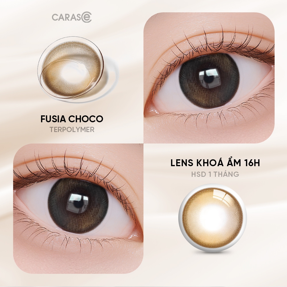 [1 chiếc] Kính áp tròng khoá ẩm 16H 1 Tháng Màu Nâu Chocolate trung tính CARASE, Lens cận FUSIA CHOCO