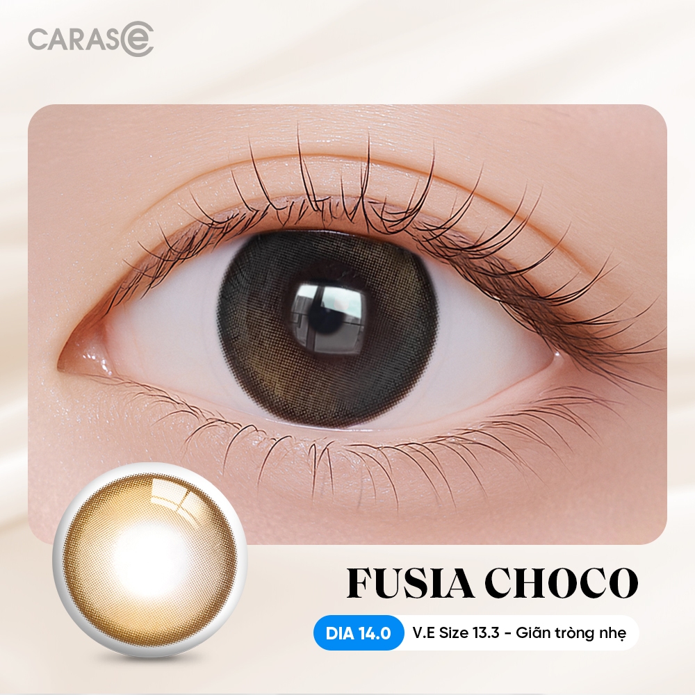 [1 chiếc] Kính áp tròng khoá ẩm 16H 1 Tháng Màu Nâu Chocolate trung tính CARASE, Lens cận FUSIA CHOCO