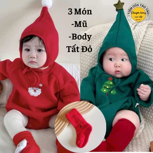 Set bodysuit Noel Kèm Mũ hàng thu đông cho bé trai bé gái đón noel cho béchụpảnh