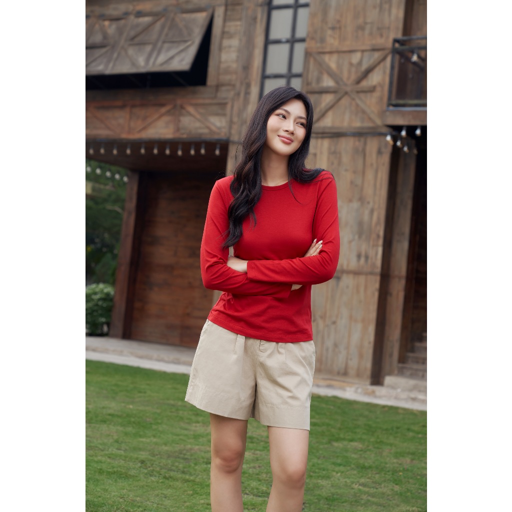 Áo Thun Nữ Tay Dài Chất Cotton Trẻ Trung Năng Động Nhiều Màu NINOMAXX 2510001