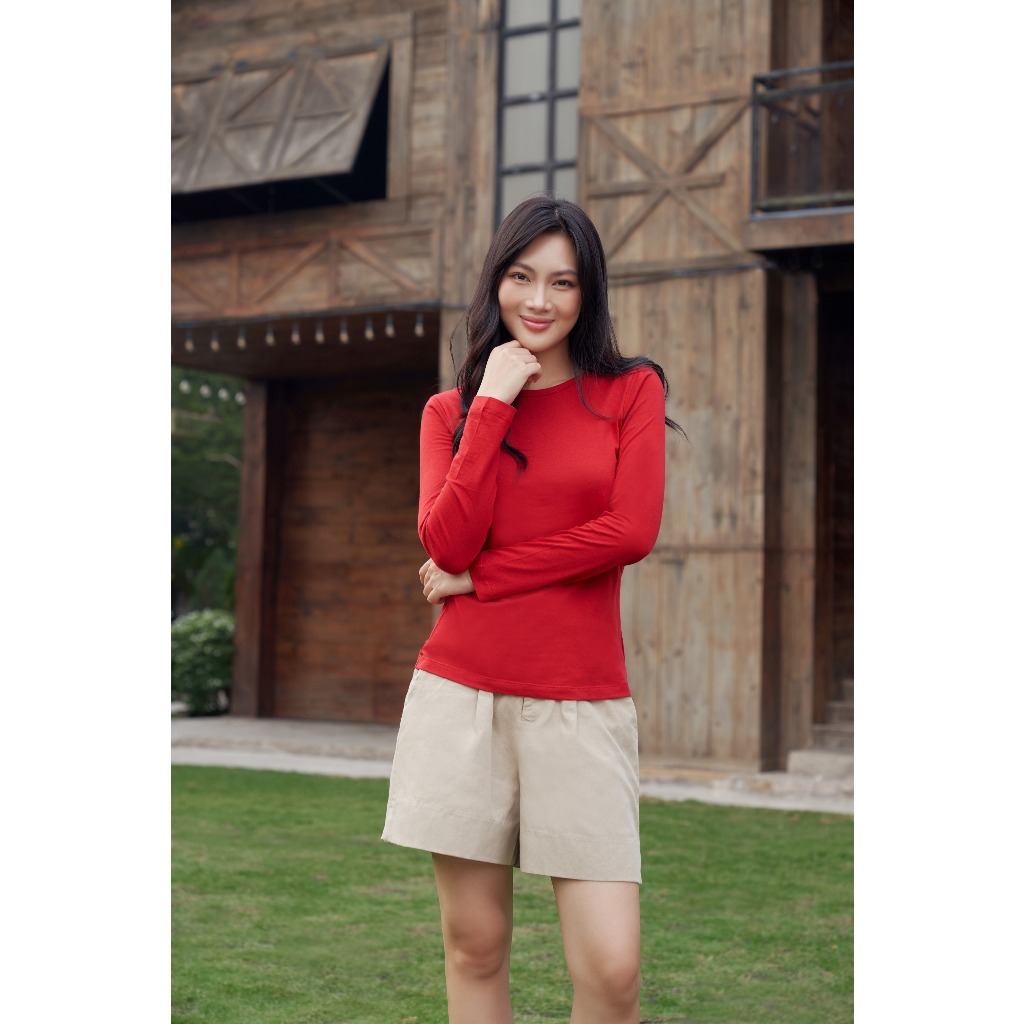 Áo Thun Nữ Tay Dài Chất Cotton Trẻ Trung Năng Động Nhiều Màu NINOMAXX 2510001
