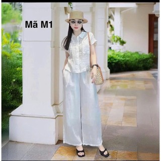 Bộ Sơ Mi Thô Đũi Tay Hến Mix Quần Ống Rộng Set Đồ Đũi Mềm Mịn Thoáng Mát, Thoải Mái Dễ Chịu - Anh Thư Shop (AT23)