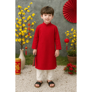 Áo dài cách tân cho bé trai Baby Three, Áo dài bé trai chất nhung mịn cao cấp phối hình size đại DA13 DA12 - BIATON Kids