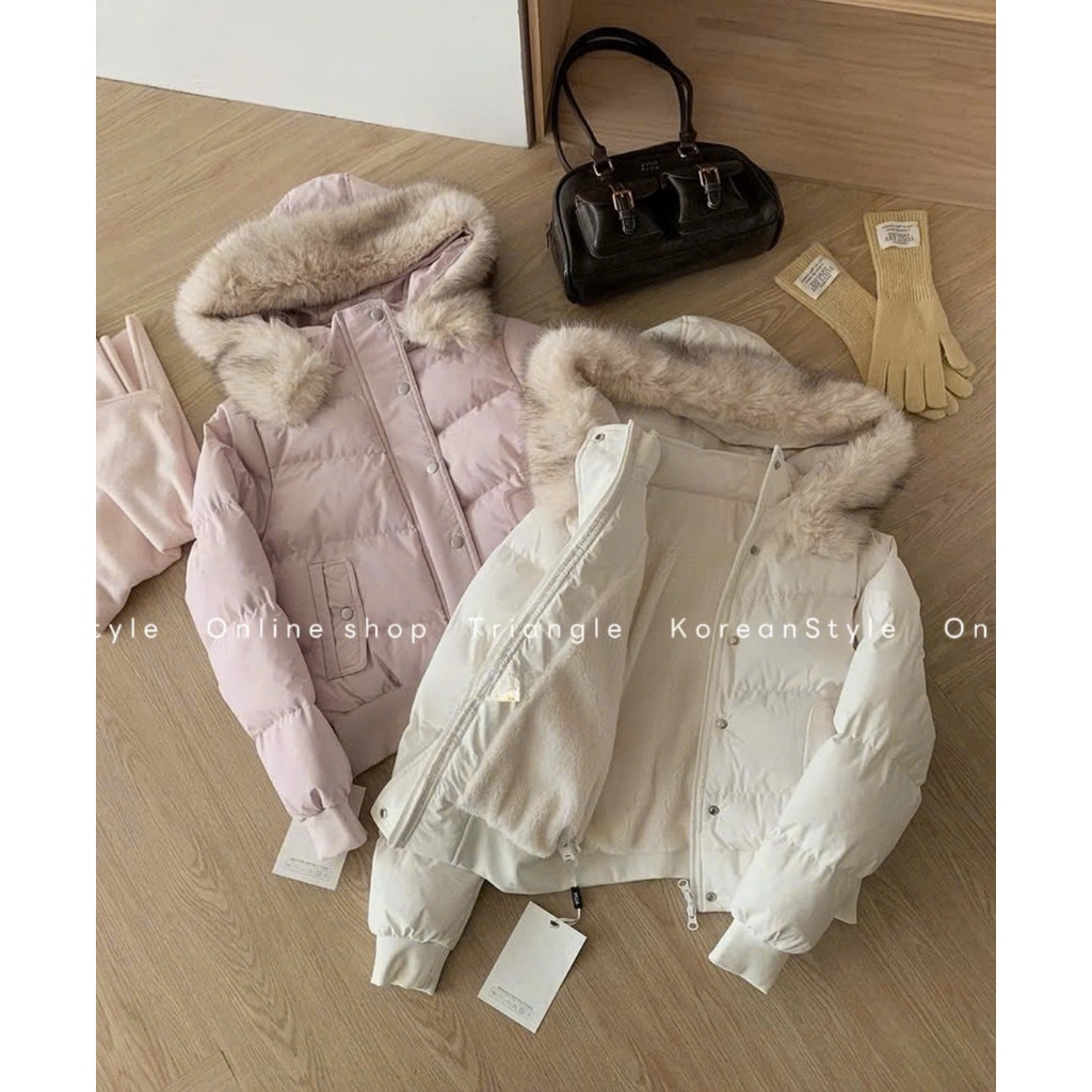 TRIANGLE - Young Puffer Jacket (form bé) (Cân nhắc kỹ, return is not welcomed) Áo khoác phao mũ lông Hàn Quốc lót lông