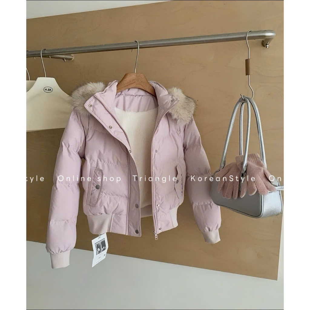 TRIANGLE - Young Puffer Jacket (form bé) (Cân nhắc kỹ, return is not welcomed) Áo khoác phao mũ lông Hàn Quốc lót lông