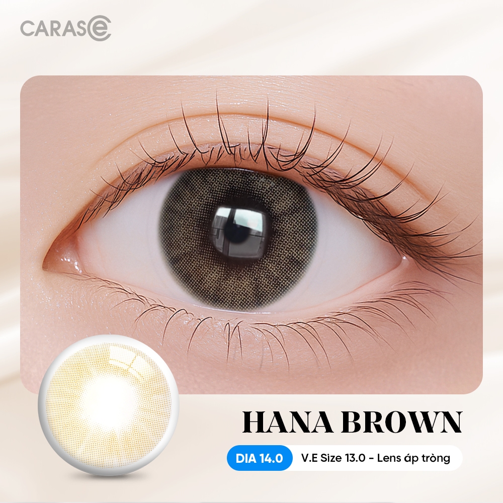 [1 chiếc] Kính áp tròng khoá ẩm 16H 1 Tháng Màu Nâu Ánh Vàng Nhẹ CARASE, Lens cận HANA BROWN