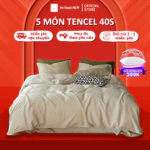 Bộ Chăn Ga Gối 5 Món Lụa Tencel Cotton Trơn HỆ THỐNG NỆM - Vỏ Chăn Ga Gối Đệm Trải Giường Mùa Thu Mềm Mịn Cao Cấp — ảnh 1