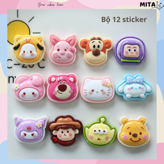 Set 12 Sticker, Charm 3D chủ đề 3 mắt xanh gắn Dép Sục, Cá Sấu JB-194 Mita