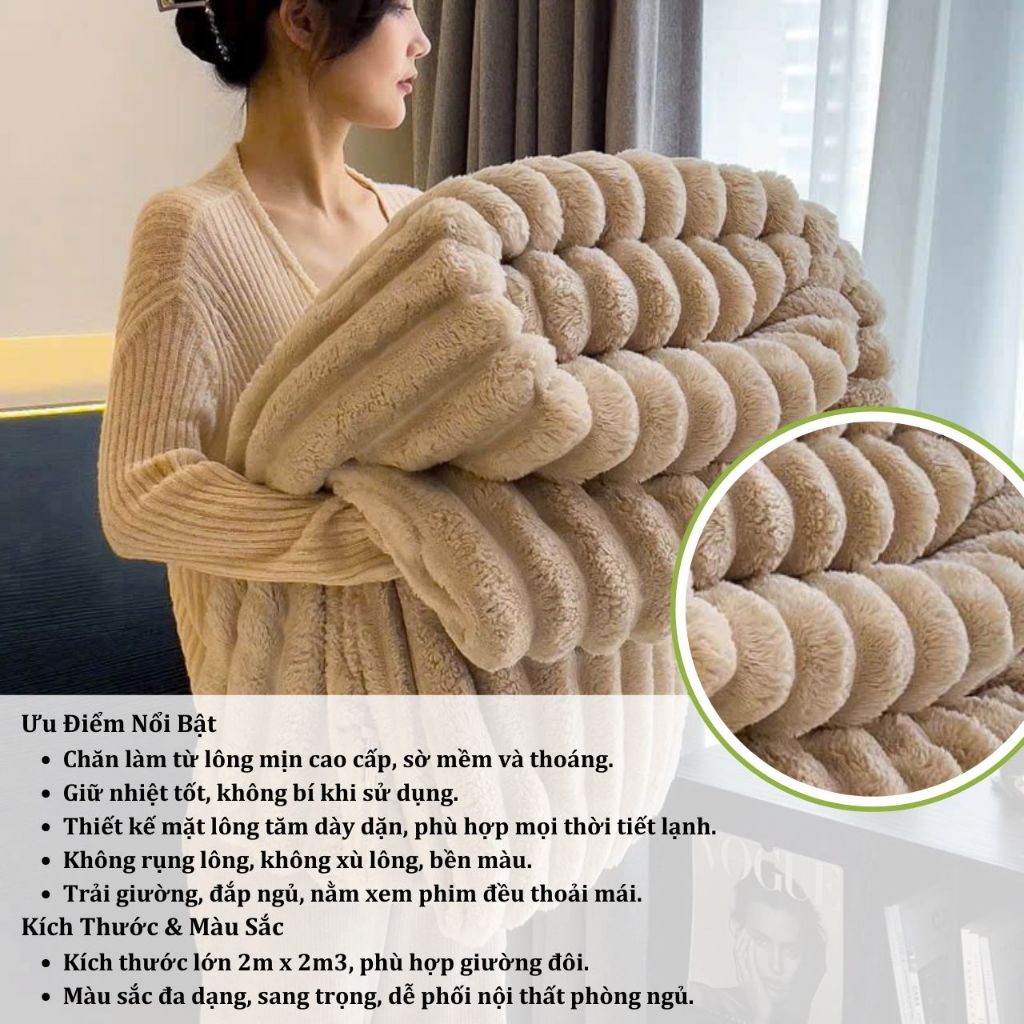 Chăn lông tăm plus mềm mại ấm áp thoải mái kích thước 2mx2m3 An Như Bedding, nặng 1,3kg