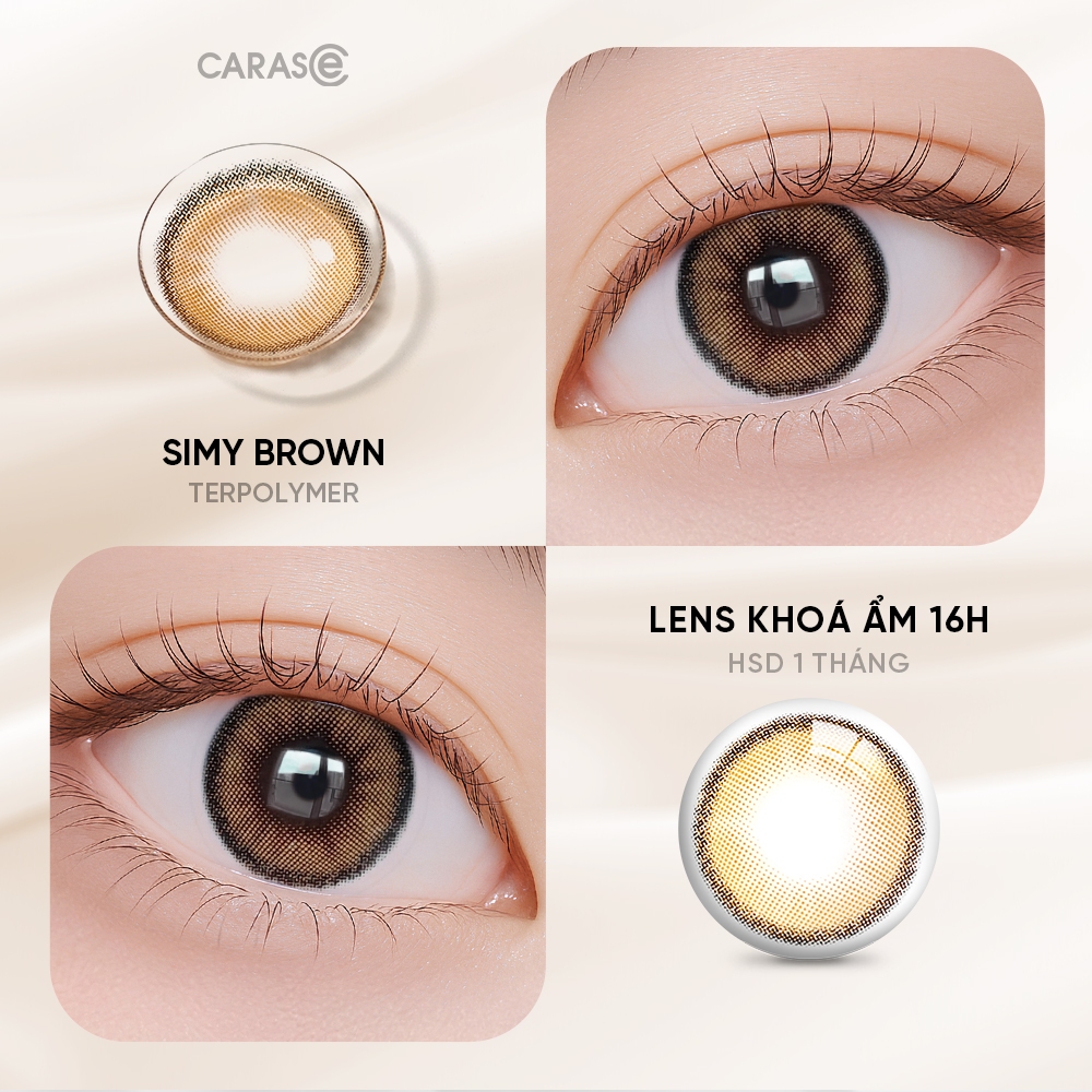 [1 chiếc] Kính áp tròng khoá ẩm 16H 1 Tháng Màu Nâu Đồng Sáng Nhẹ CARASE, Lens cận SIMY BROWN