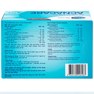 Viên uống giảm mụn, giảm nhờn - Kẽm, Crôm, D.Salina, Vitamin C, Vitamin E - ACNACARE Mega We Care (30 viên)