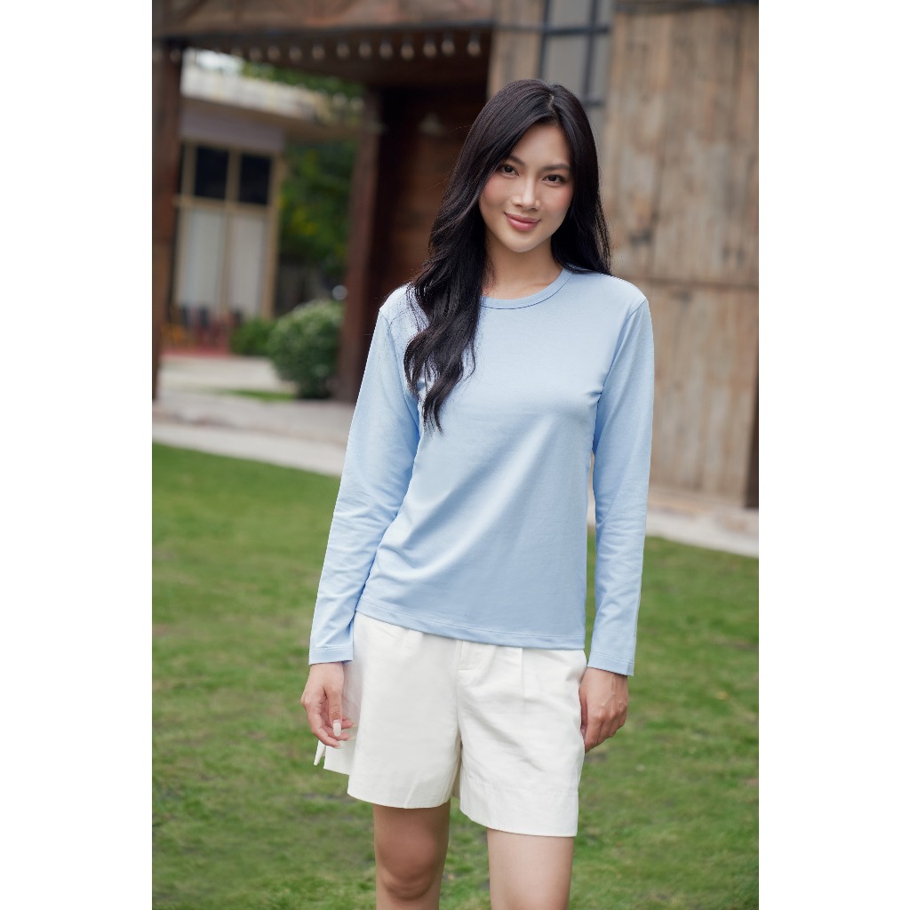Áo Thun Nữ Tay Dài Cổ Tròn Chất Cotton Nhiều Màu NINOMAXX 2510003
