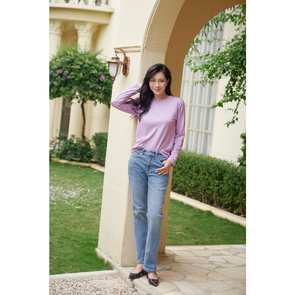 Áo Thun Nữ Tay Dài Cổ Tròn Chất Cotton Nhiều Màu NINOMAXX 2510003