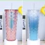 Ly Nước 2 Lớp 710ml – Cốc Vảy Cá Cách Nhiệt Có Nắp Đậy, Vân Kim Cương Sang Trọng, Đẹp Mắt