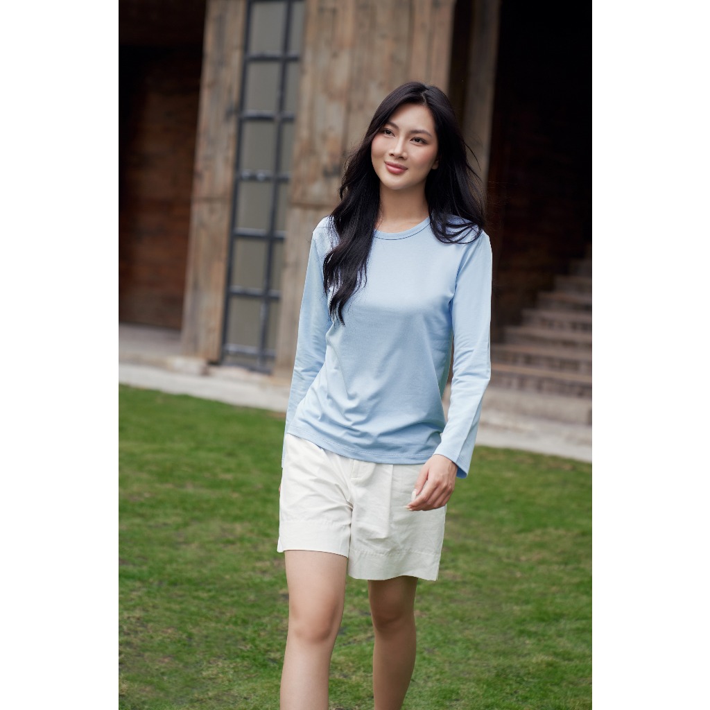 Áo Thun Nữ Tay Dài Cổ Tròn Chất Cotton Nhiều Màu NINOMAXX 2510003