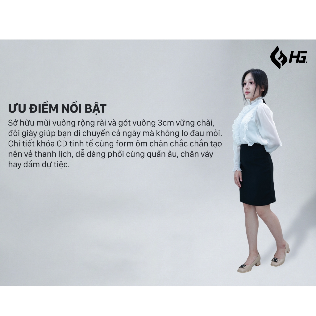 Giày Cao Gót Nữ HG Fashion 3cm Đế Vuông Khóa CD Thời Trang Lót Thoáng Khí  | HG1325