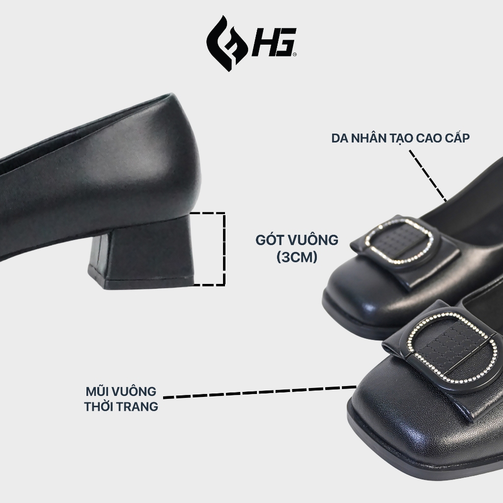 Giày Cao Gót Nữ HG Fashion 3cm Đế Vuông Khóa CD Thời Trang Lót Thoáng Khí  | HG1325