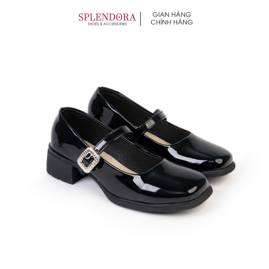 Giày Búp Bê Phối Quai Ngang Đính Khóa Đá Splendora Gót Vuông Cao 3cm Lolita Kiểu Dáng Công Chúa _M6