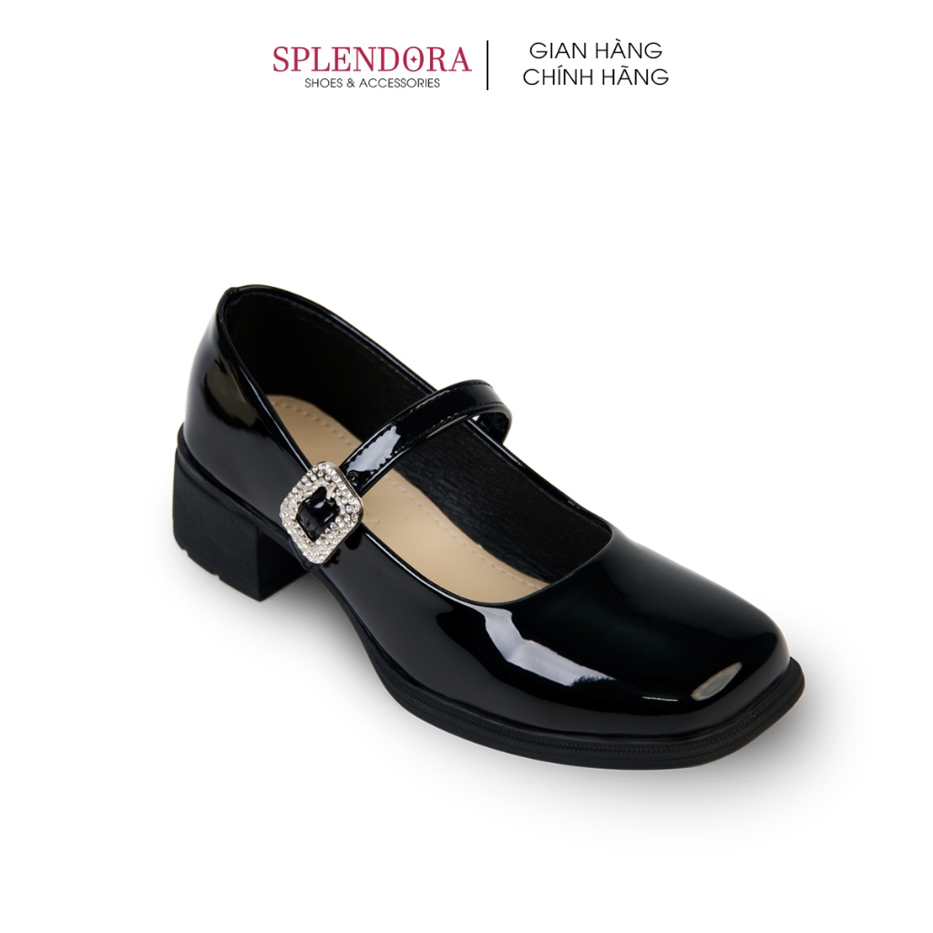 Giày Búp Bê Phối Quai Ngang Đính Khóa Đá Splendora Gót Vuông Cao 3cm Lolita Kiểu Dáng Công Chúa _M6