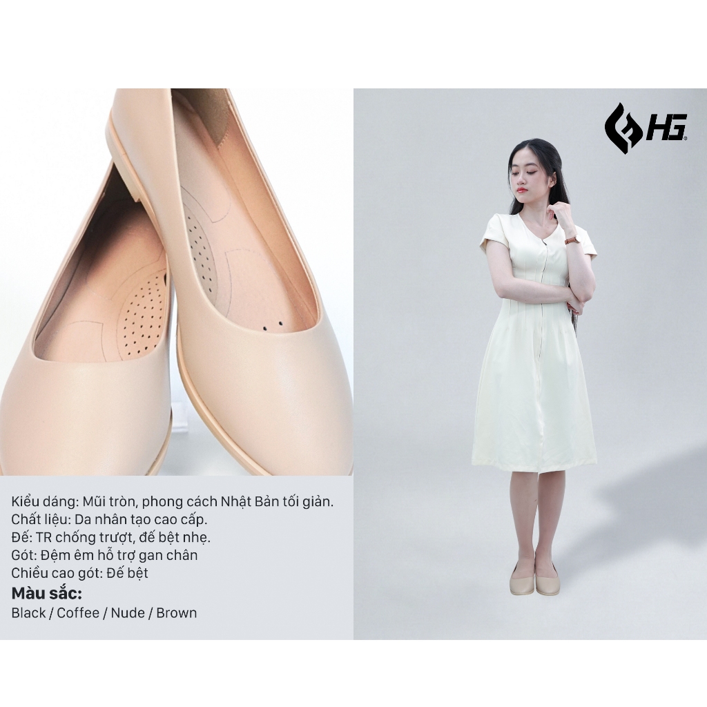 Giày Da Nữ HG Đế Bệt Mũi Tròn Phong Cách Nhật Bản, Nhẹ Êm Dễ Mang  HG2325