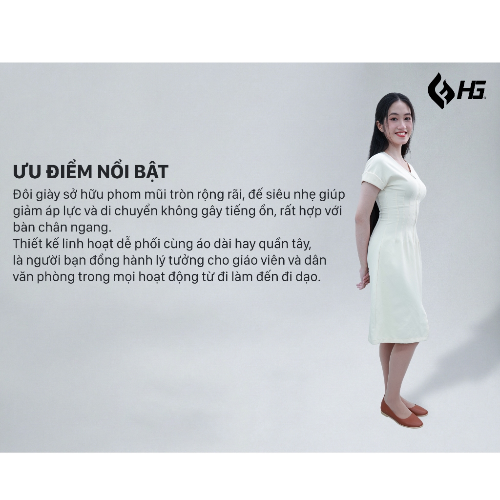 Giày Da Nữ HG Đế Bệt Mũi Tròn Phong Cách Nhật Bản, Nhẹ Êm Dễ Mang  HG2325