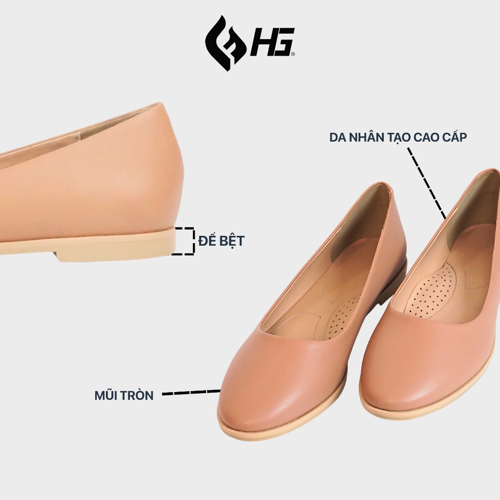 Giày Da Nữ HG Đế Bệt Mũi Tròn Phong Cách Nhật Bản, Nhẹ Êm Dễ Mang  HG2325