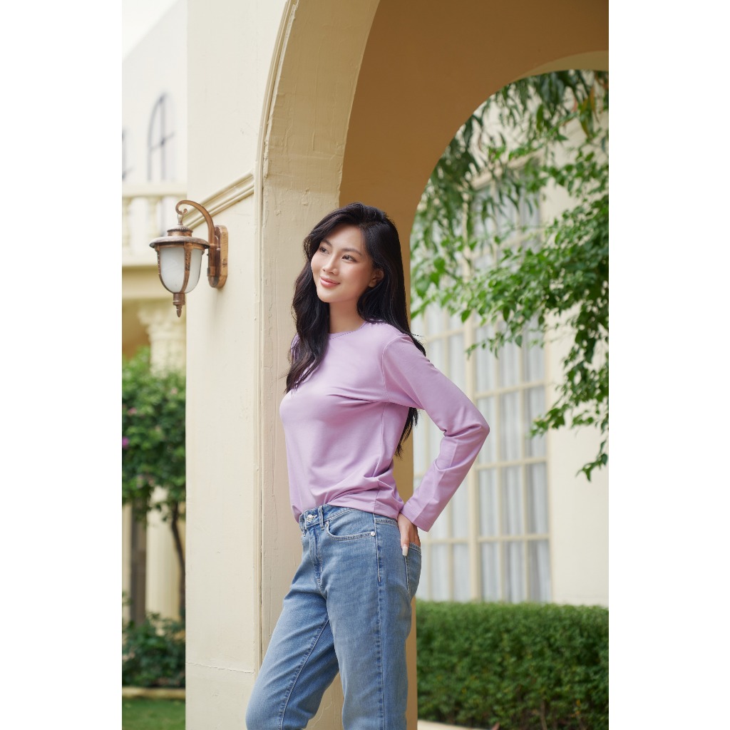 Áo Thun Nữ Tay Dài Cổ Tròn Chất Cotton Nhiều Màu NINOMAXX 2510003