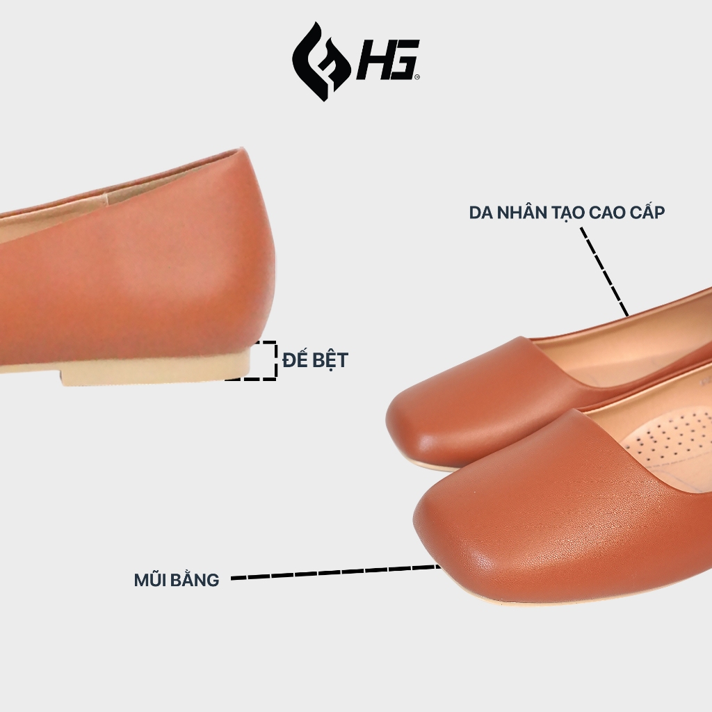 Giày Da Nữ HG Đế Bệt Mũi Vuông, Phong Cách Nhật Bản HG3325 .