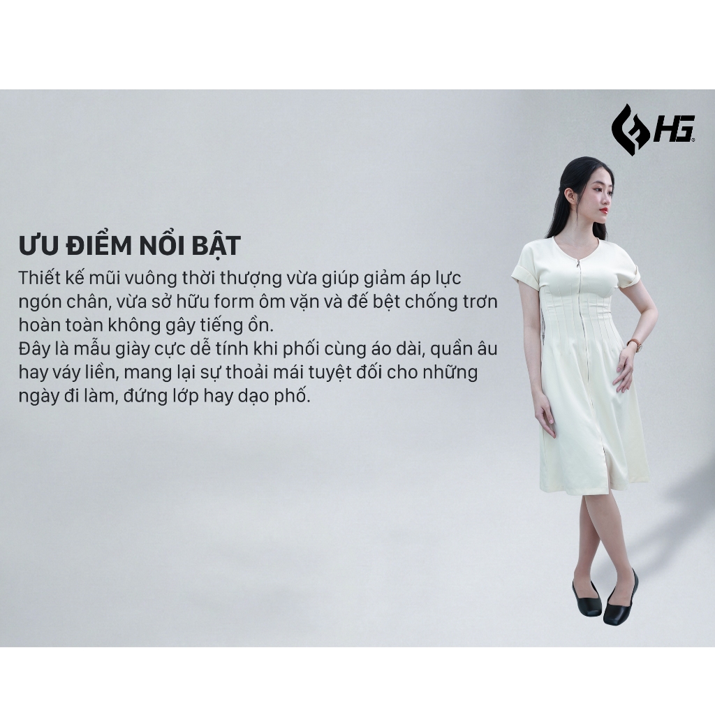 Giày Da Nữ HG Đế Bệt Mũi Vuông, Phong Cách Nhật Bản HG3325 .