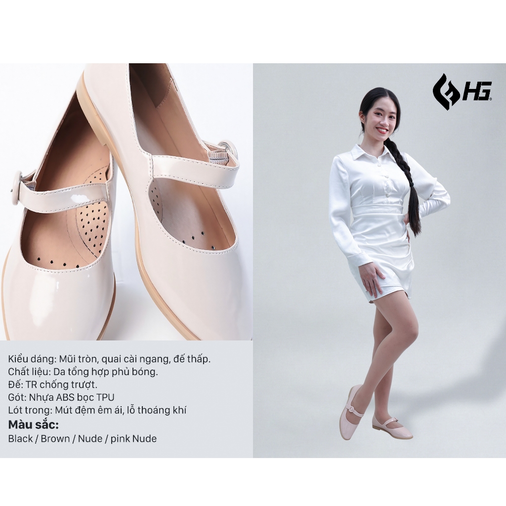 Giày Lolita Nữ Đế Thấp HG Fashion  Mũi Tròn Da Bóng Dễ Thương Cao Cấp HG5325