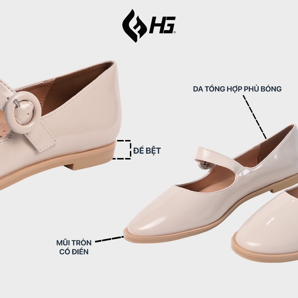 Giày Lolita Nữ Đế Thấp HG Fashion  Mũi Tròn Da Bóng Dễ Thương Cao Cấp HG5325