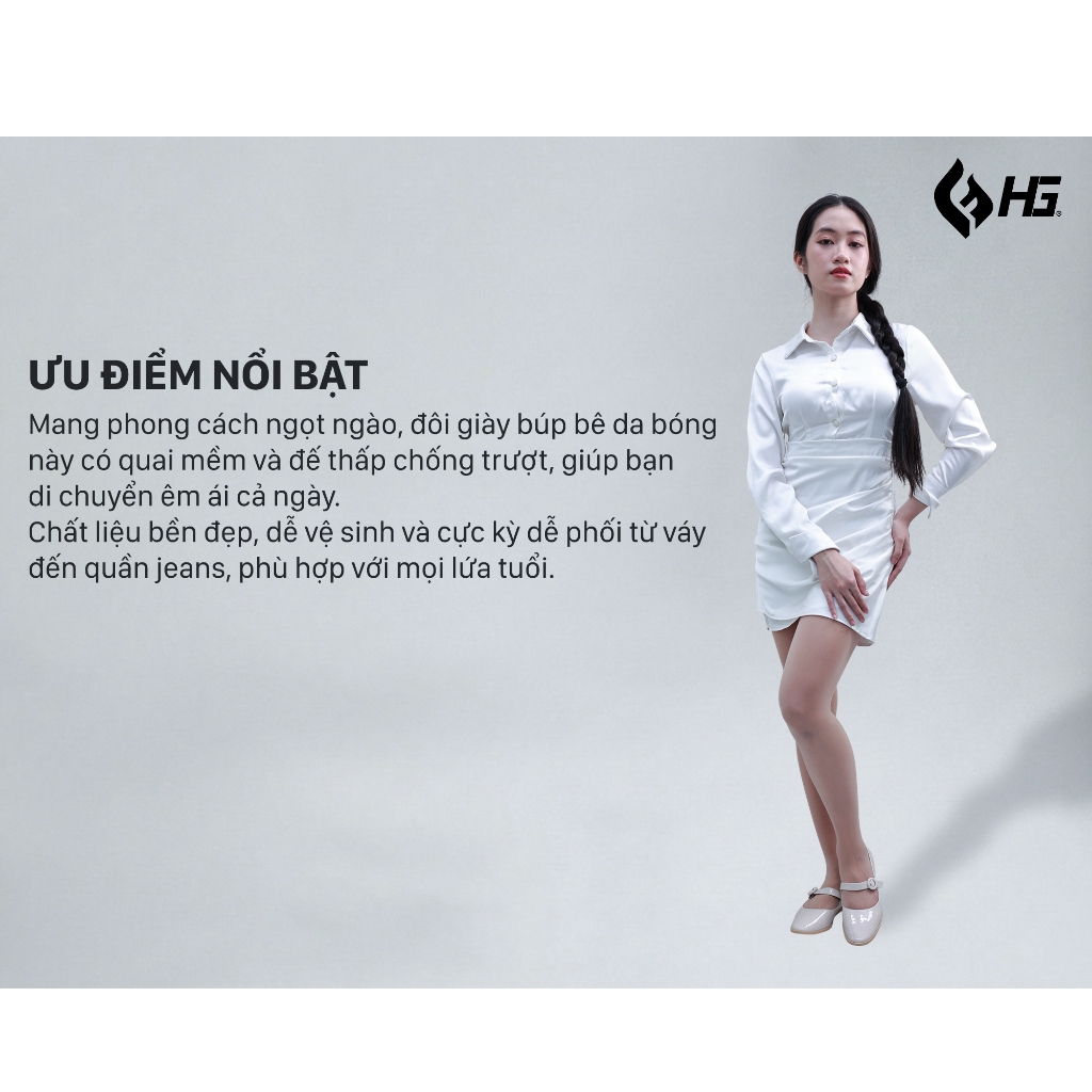 Giày Lolita Nữ Đế Thấp HG Fashion  Mũi Tròn Da Bóng Dễ Thương Cao Cấp HG5325