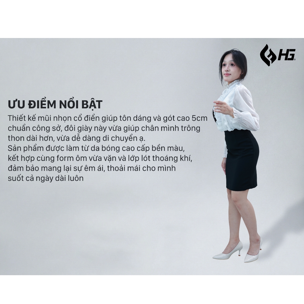 Giày cao gót nữ mũi nhọn 5cm da bóng HG Fashion thanh lịch basic dễ phối đồ công sở HG6325