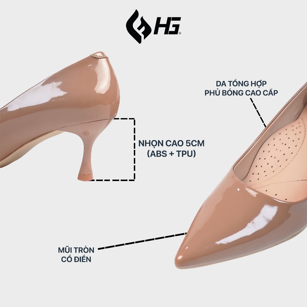Giày cao gót nữ mũi nhọn 5cm da bóng HG Fashion thanh lịch basic dễ phối đồ công sở HG6325