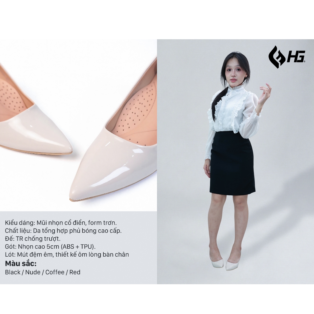 Giày cao gót nữ mũi nhọn 5cm da bóng HG Fashion thanh lịch basic dễ phối đồ công sở HG6325
