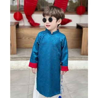 [KÈM QUẦN]Áo dài cách tân cho bé trai, Bộ áo dài bé trai lễ tết in hình chất lụa gấm 2 da cao cấp mềm mại DA11- BIATON