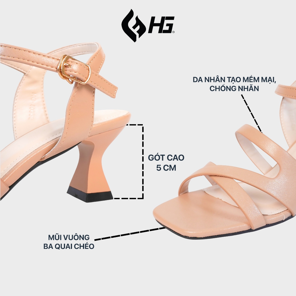 Giày Cao Gót Nữ  HG Fashion 5cm Mũi Vuông Da Mềm Quai Chéo Cao Cấp  | HG10325