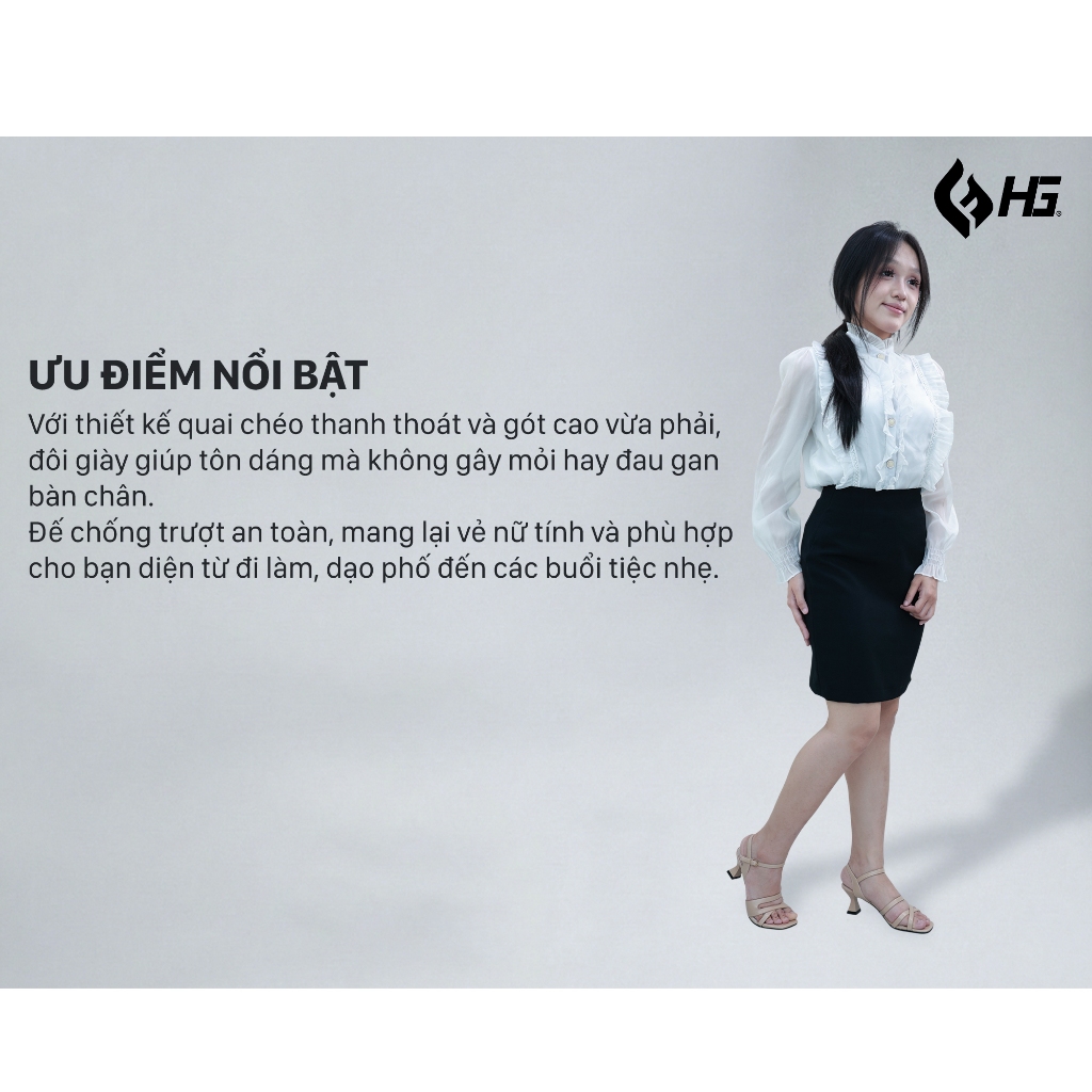 Giày Cao Gót Nữ  HG Fashion 5cm Mũi Vuông Da Mềm Quai Chéo Cao Cấp  | HG10325