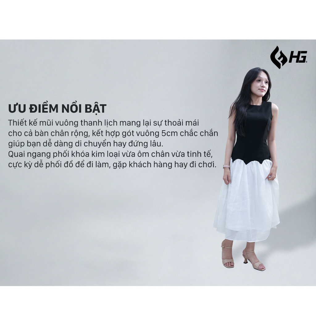 Giày Cao Gót Nữ Quai Ngang HG Fashion 5cm Da Mềm Mũi Vuông Sang Trọng HG11325