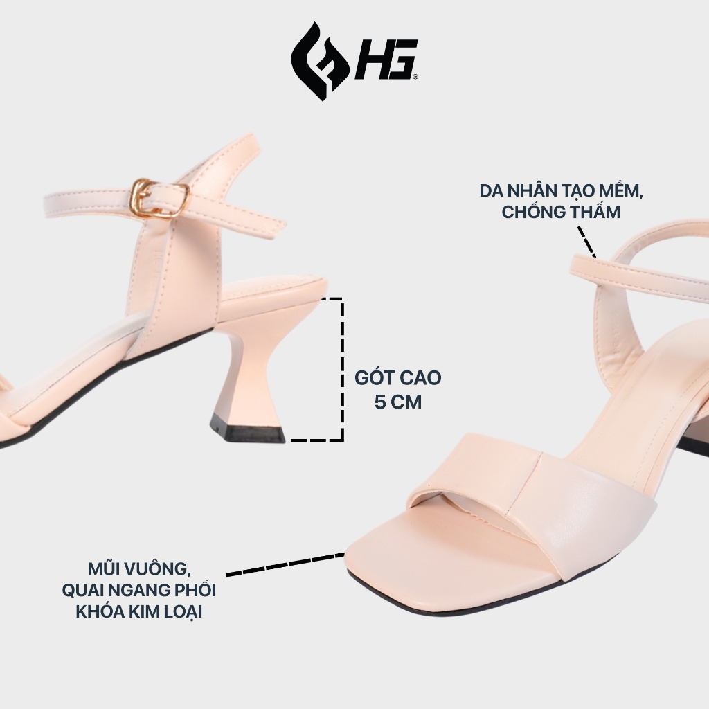 Giày Cao Gót Nữ Quai Ngang HG Fashion 5cm Da Mềm Mũi Vuông Sang Trọng HG11325