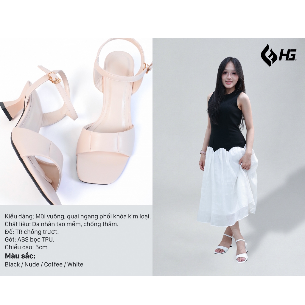 Giày Cao Gót Nữ Quai Ngang HG Fashion 5cm Da Mềm Mũi Vuông Sang Trọng HG11325