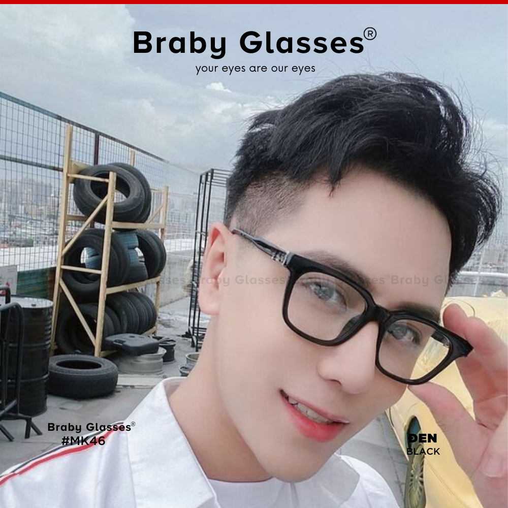 Kính gọng vuông cận thời trang nam nữ Braby Glasses chất liệu nhưạ cao cấp kiểu dáng sang trọng MK46