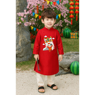 Áo dài cách tân cho bé trai Baby Three, Áo dài bé trai chất nhung mịn cao cấp phối hình size đại DA13 DA12 - BIATON Kids