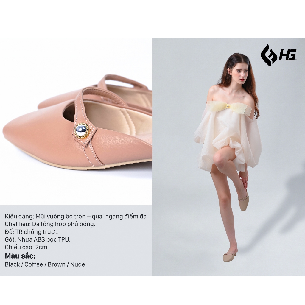Giày Sục Nữ Mules HG Fashion Mũi Vuông Đế Thấp Thanh Lịch, Hàng Cao Cấp HG12325.