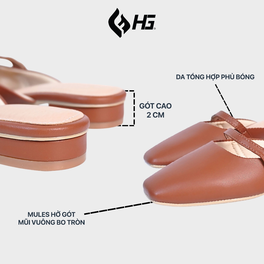 Giày Sục Nữ Mules HG Fashion Mũi Vuông Đế Thấp Thanh Lịch, Hàng Cao Cấp HG12325.