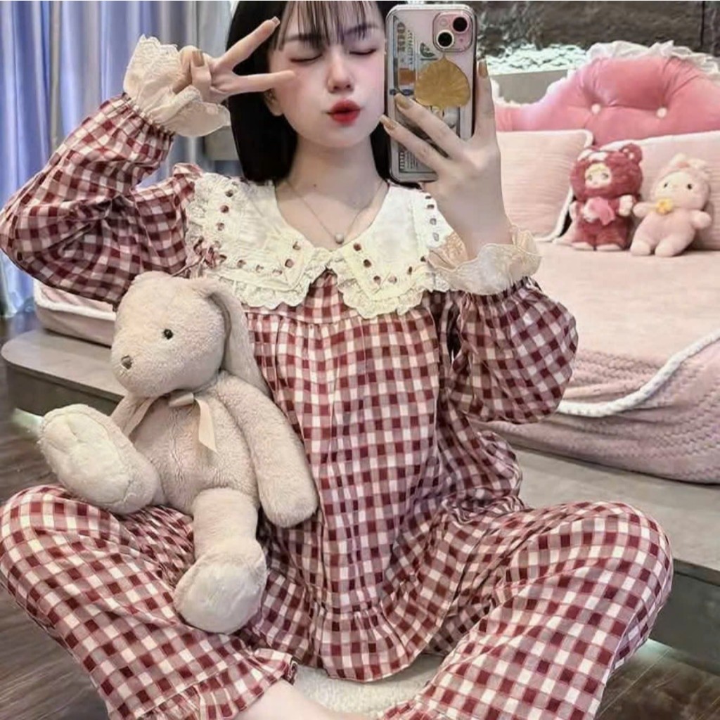 Bộ Phom Babydoll Cổ Và Tay Ren , Quần Dài - MS A07
